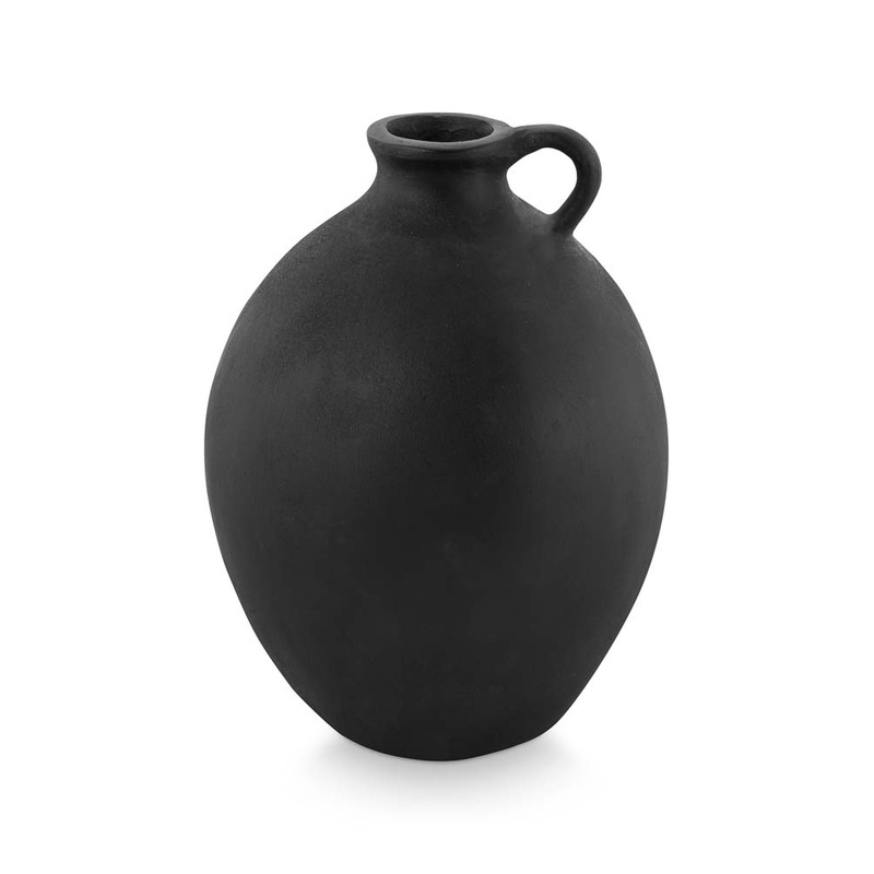 Buy Matt Black Decorative Oval Vase with Handle 20x20x27cm MyDeal