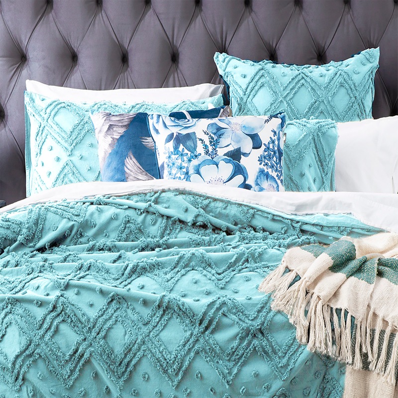 Buy Park Avenue Medallion Vintage Tufted Quilt Cover Aqua MyDeal