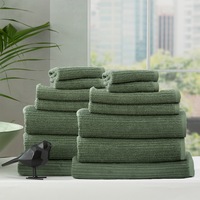 Renee Taylor Cobblestone 650 GSM Cotton Ribbed Towel Packs 14pc Sage