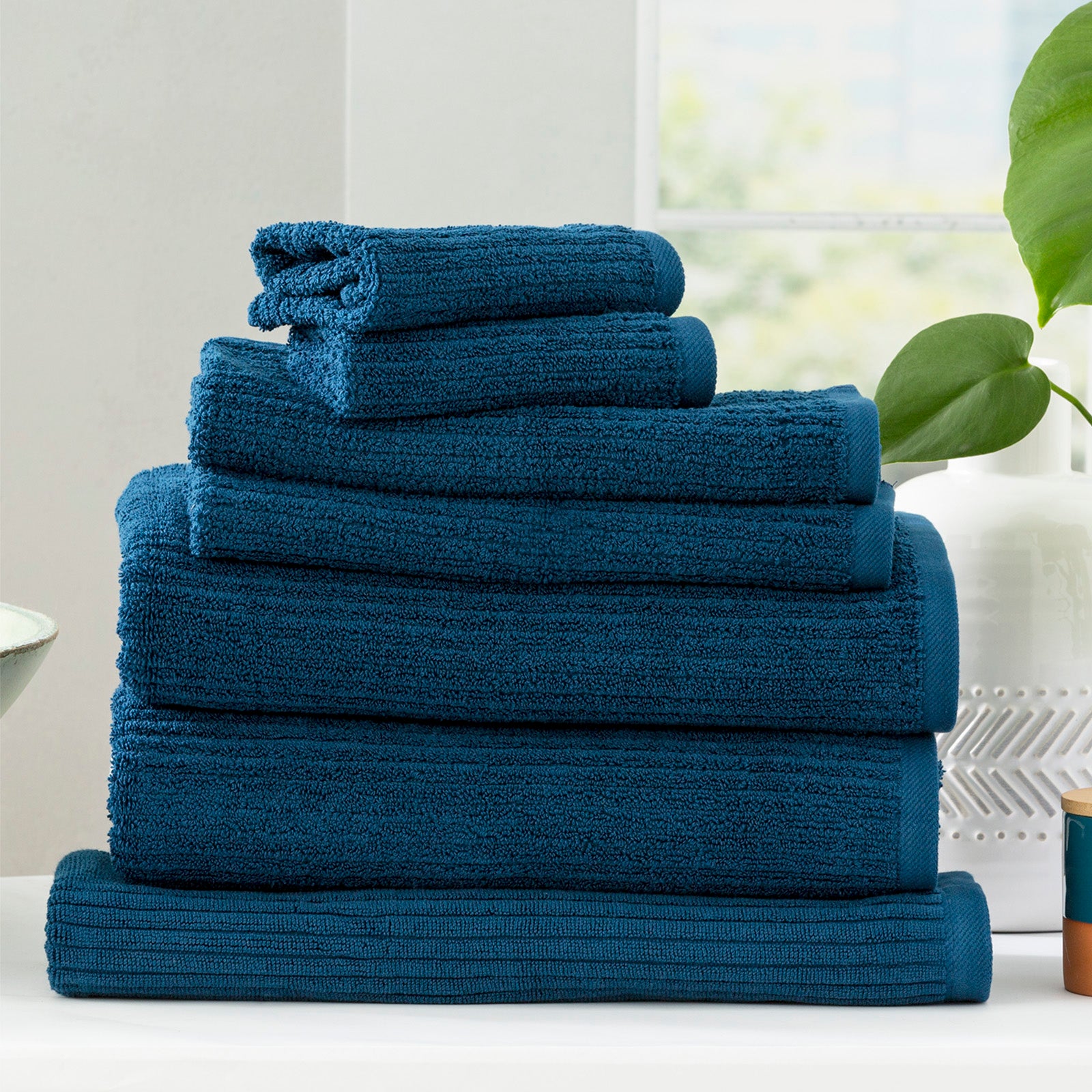 Renee Taylor Cobblestone 650 GSM Cotton Ribbed Towel Packs 7pc Ink