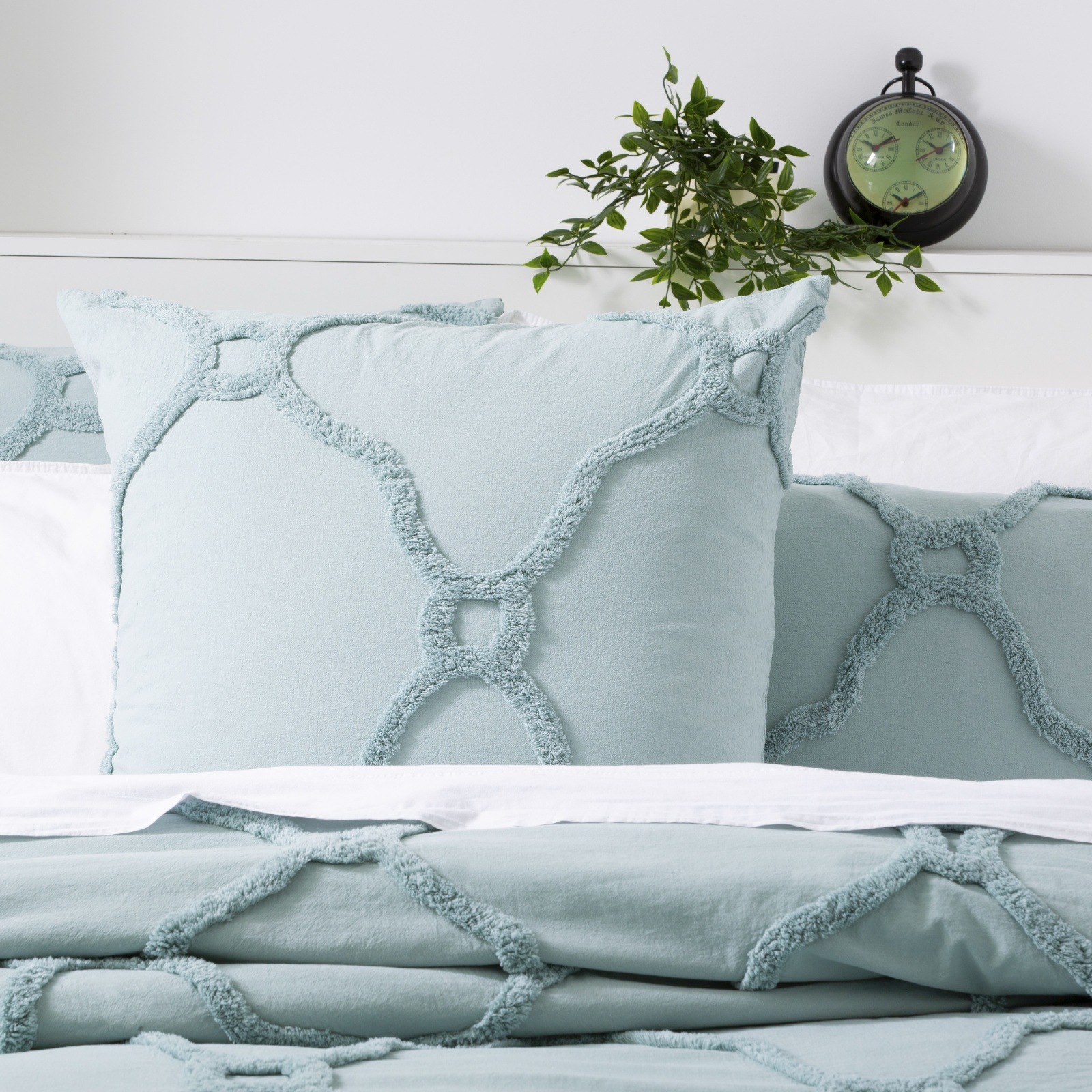 Chenille Wave 100% Cotton Vintage Washed White Tufted European Pillowcase by Cloud Linen