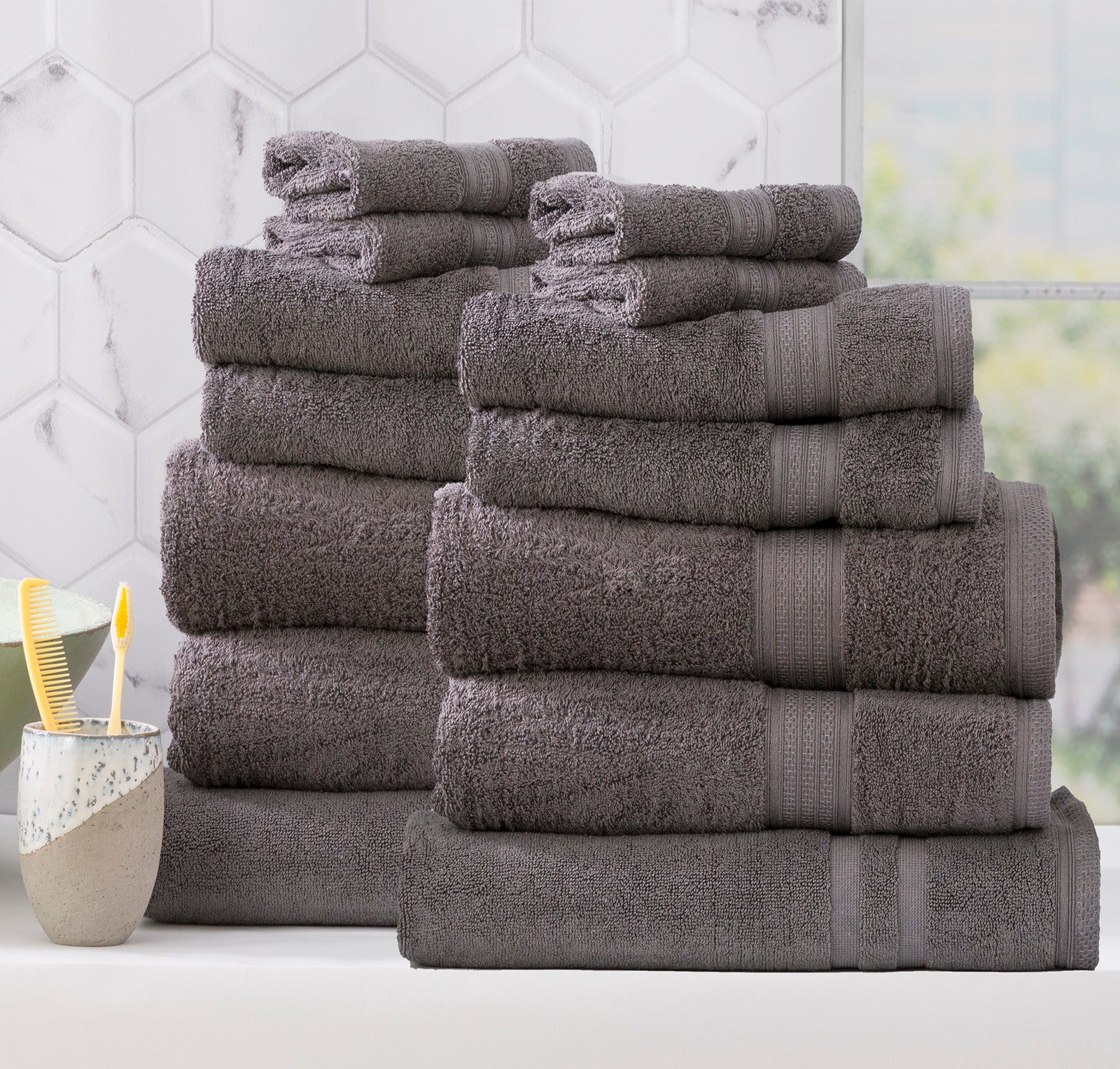 Renee Taylor Stella 650 GSM Bamboo Cotton 14 Piece Charcoal