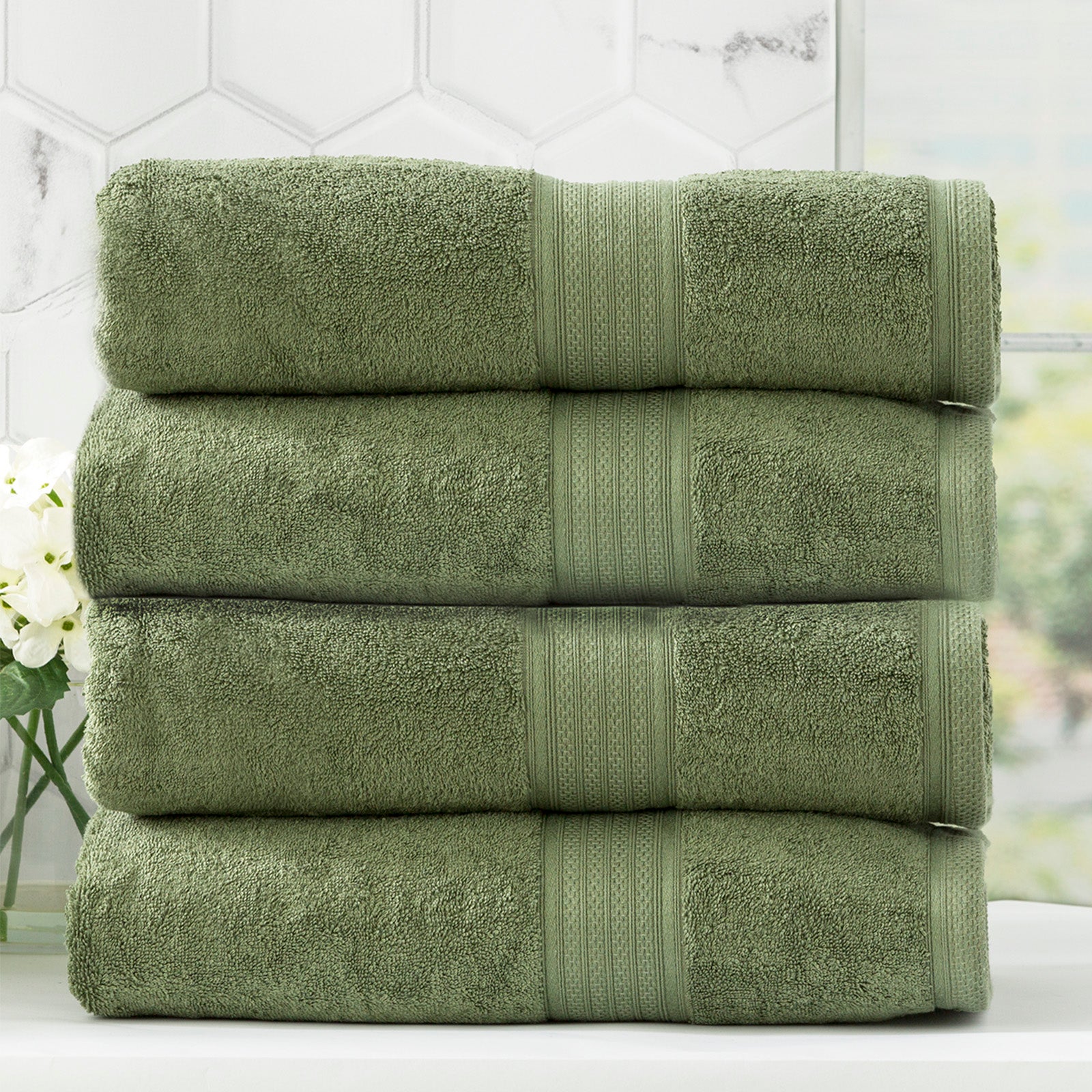 Renee Taylor Stella 650 GSM Bamboo Cotton 4 Piece Bath Towel Jade