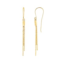 10K Gold Yellow Diamond Cut Bead Chain Tassel Earrings