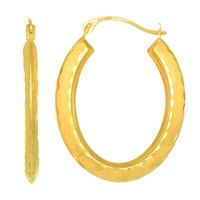 10k Yellow Gold Diamond Cut Satin Finish Oval Hoop Earrings, Diameter 23mm