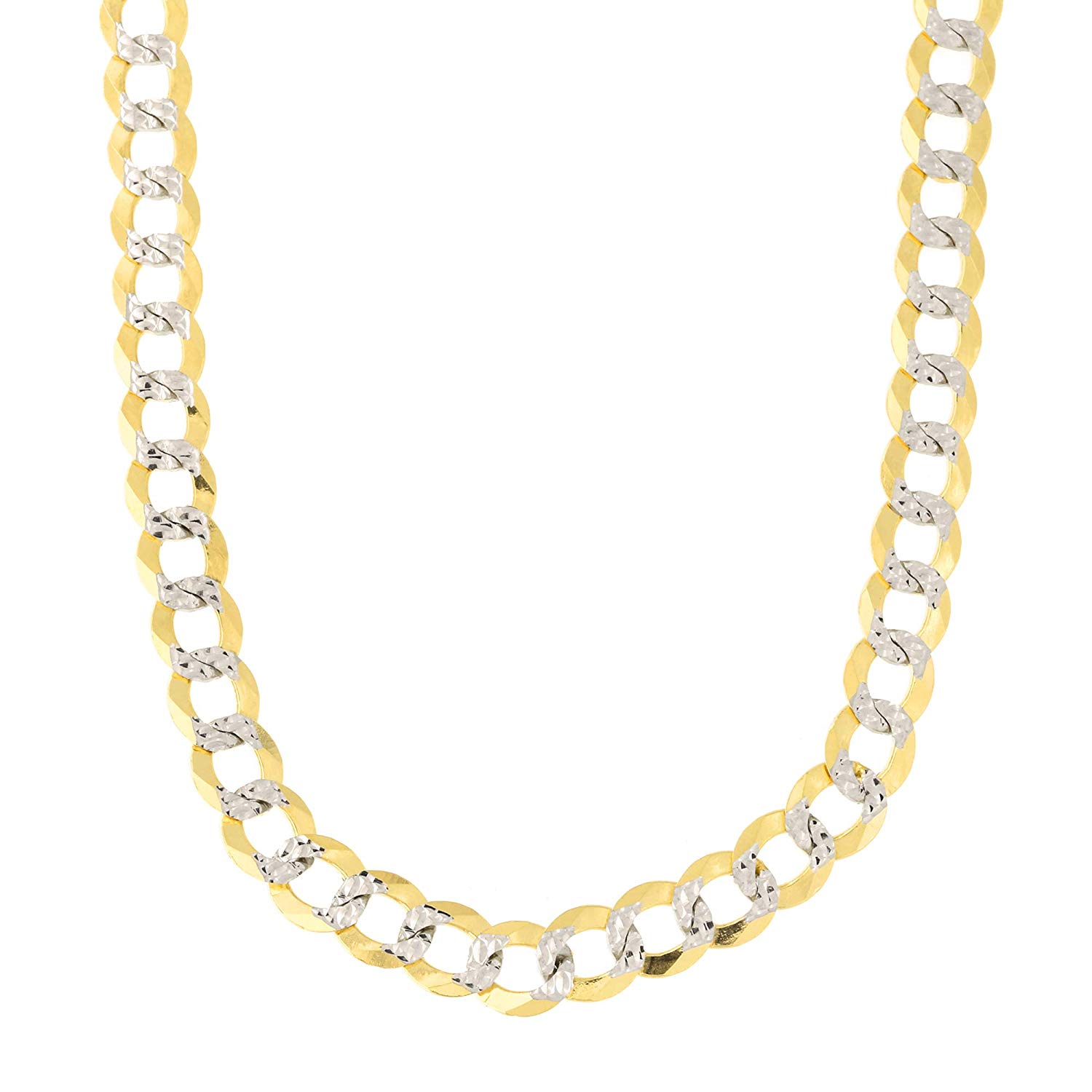 14k 2 Tone Yellow And White Gold Curb Chain Necklace, 5.7mm