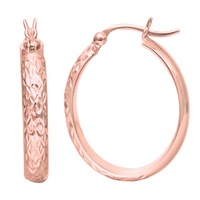 14K Rose Gold Hammered Polished Oval Hoop Earrings