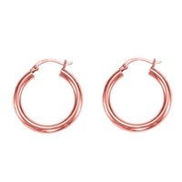 14k Rose Gold Polished Round Tube Hoop Earrings, Diameter 15mm