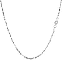 14k White Solid Gold Diamond Cut Rope Chain Necklace, 1.5mm