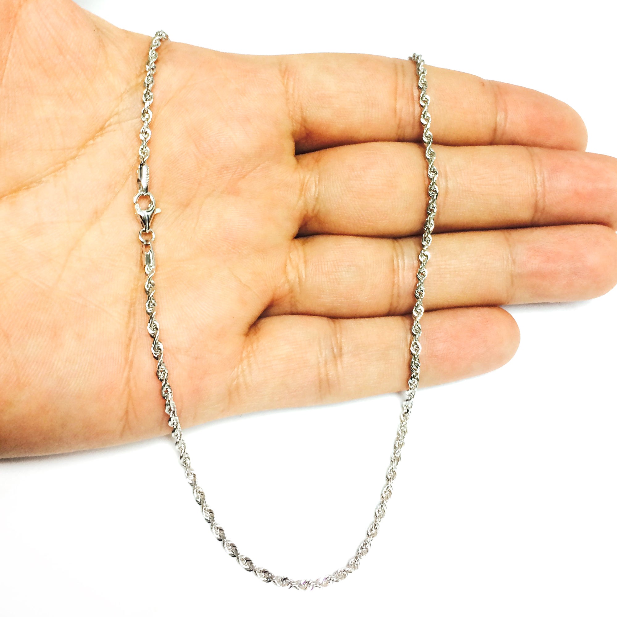 一番の 14k White Gold Solid Diamond Cut Royal Rope Chain Necklace， 2.5mm， 24" 