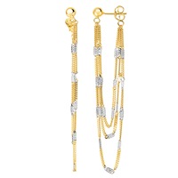 14K Yellow And White Gold Multi Stranded Fancy Chain Front And Back Style Drop Earrings