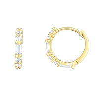 14K Yellow Gold CZ Huggie Hoop Earrings, 12mm