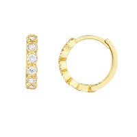 14K Yellow Gold CZ Huggie Hoop Earrings, 12mm