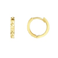 14K Yellow Gold Diamond Cut Round Huggie Hoop Earrings, 12mm