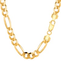 14k Yellow Solid Gold Figaro Chain Necklace, 7.0mm