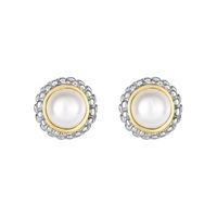 18k Gold And Sterling Silver Freshwater Cultured Pearl Stud Earrings