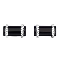 Sterling Silver Black Agate Cylinder Shape Cufflinks