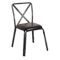 Bolero Antique Black Steel Chairs with Black PU Seat (Pack of 4) - Cafe Chairs (GM646) - GM646