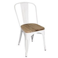 Bolero White Steel Dining Sidechairs with Wood Seatpad (Pack of 4) - Cafe Chairs (GM644) - GM644
