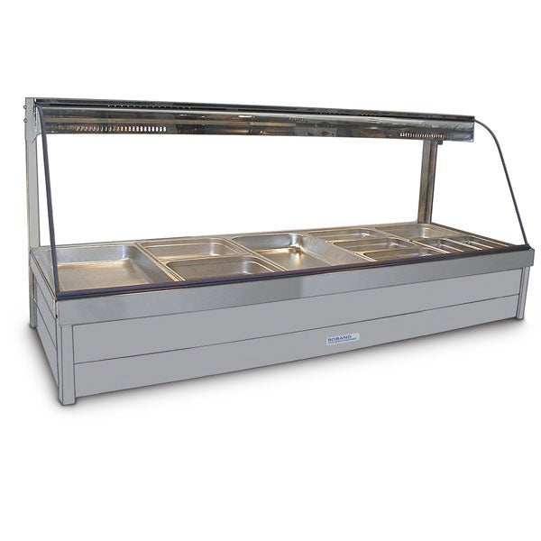 Roband Curved Glass Hot Food Display Bar, 10 pans double row with roller doors RB-C25RD Bain Maries - Hot Food Bars