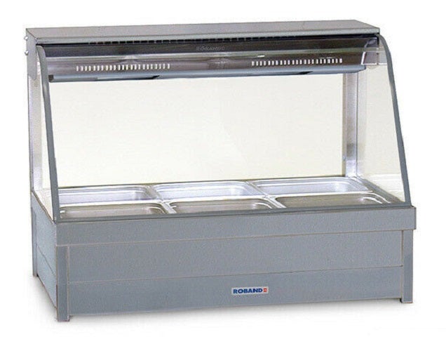 Roband Curved Glass Hot Food Display Bar, 6 pans double row with roller doors RB-C23RD Bain Maries - Hot Food Bars