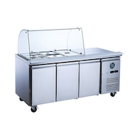 FED-X Three Door Salad Prep Fridge With Curve Glass Top - Salad Bar Fridges (XTHP3100SALGC) - XTHP3100SALGC