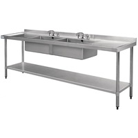Vogue Double Bowl Sink Double Drainer - 2400mm x 700mm 90mm Drain - Commercial Stainless Steel Sinks (HC921) - HC921