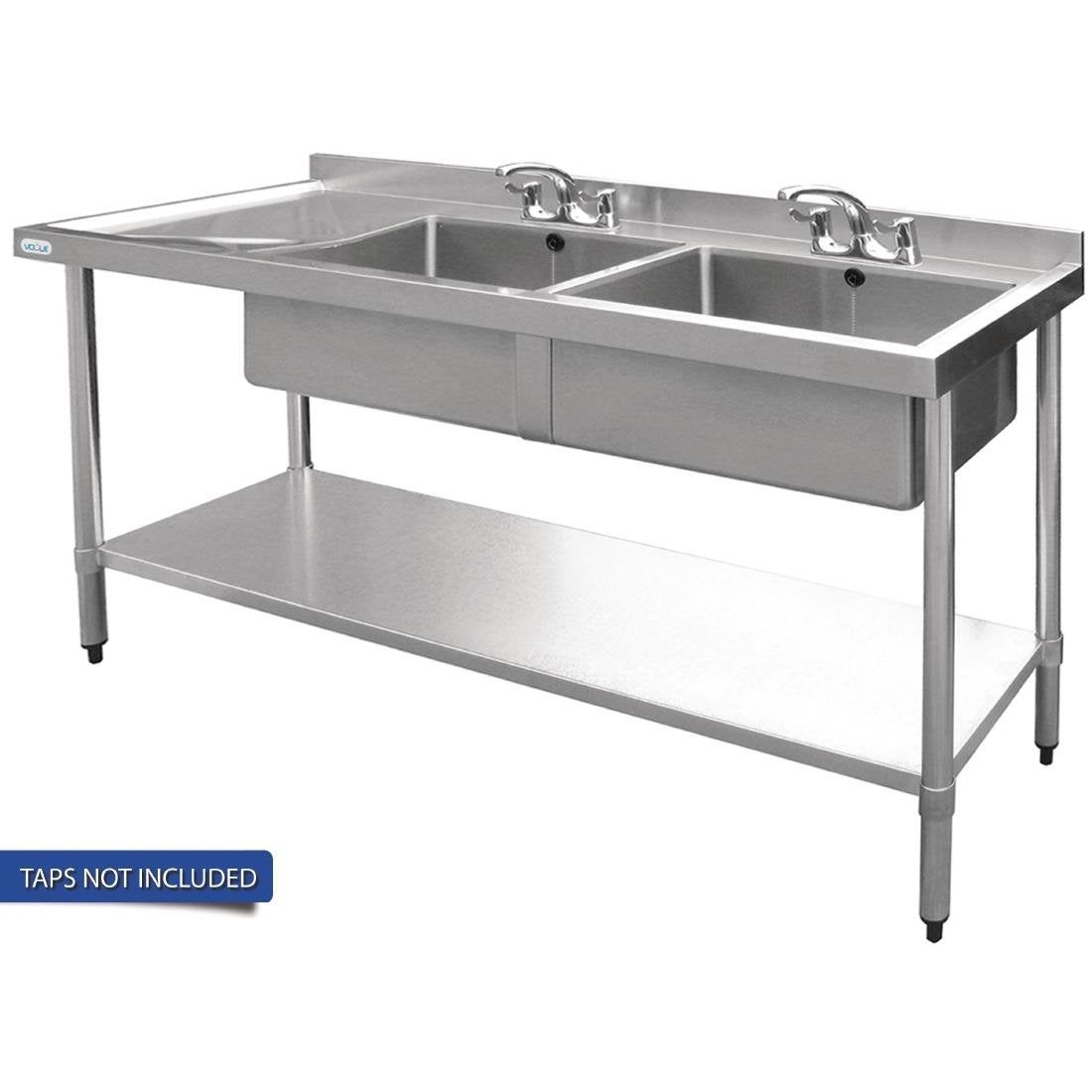 Vogue Double Bowl Sink L/H Drainer - 1500mm x 700mm 90mm Drain HC917 Kitchen Sinks