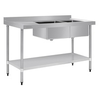 Vogue Double Bowl Sink L/H Drainer - 1800mm 90mm Drain - Commercial Stainless Steel Sinks (HC908) - HC905