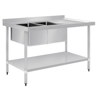 Vogue Double Bowl Sink R/H Drainer - 1800mm 90mm Drain - Commercial Stainless Steel Sinks (HC907) - HC907