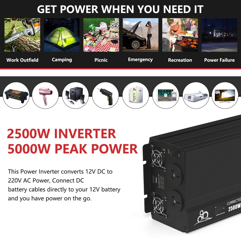 Buy 2500W/5000W Power Inverters 12V DC to 220V AC Car Caravan Boat