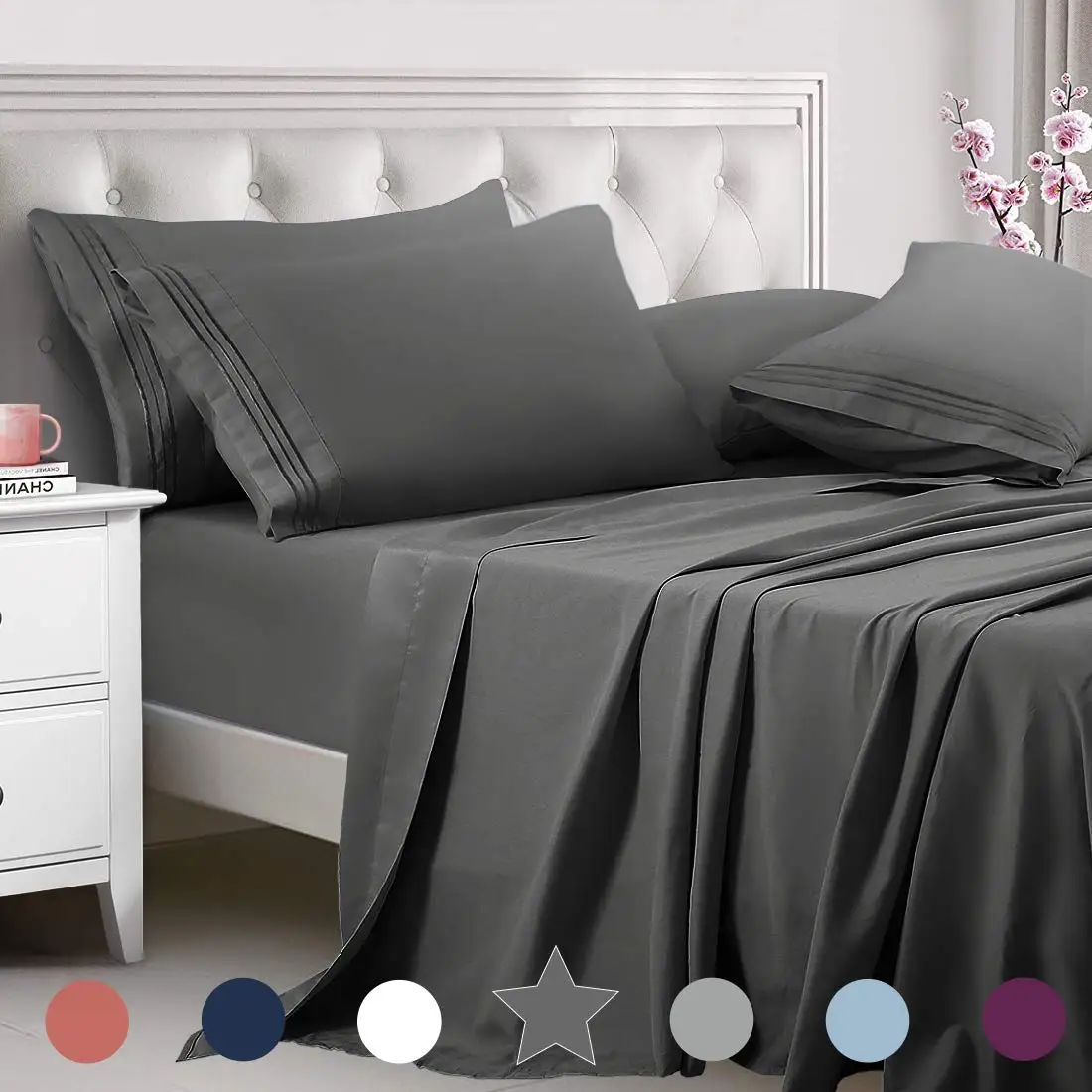 2023 Premium Soft 4Pcs Bed Sheet Set 1800TC Flat/Fitted Sheets with Pillowcases Single Double Queen King Size Multi-Color