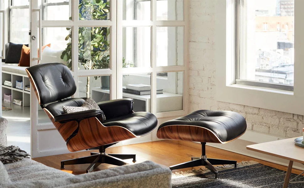Top Quality Mid-Century Design Eames Lounge Chair and Ottoman Set Office Swivel Chair Genuine Grain Aniline Rosewood Leisure Sofa Chair