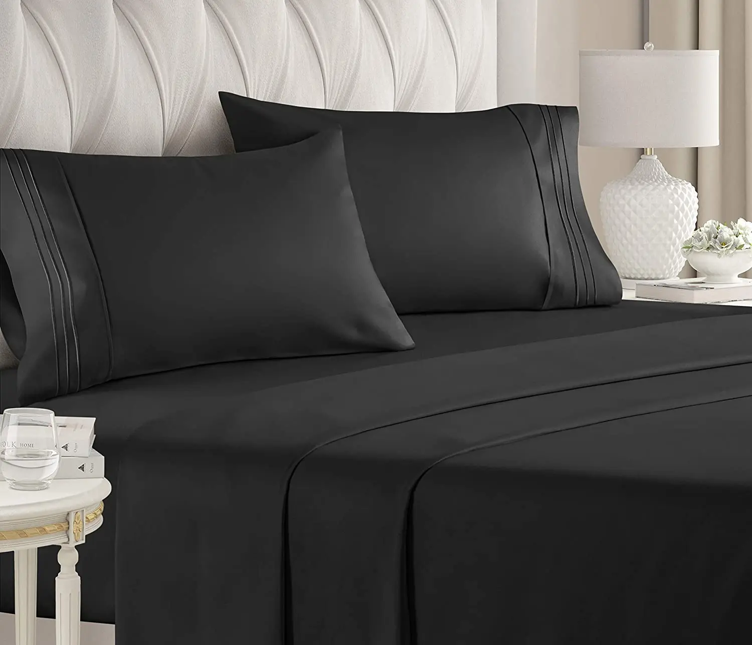 New Design 1800TC Ultra SOFT 4 Pcs FLAT & FITTED Bed Sheet Set Single/Double/Queen/King Size -Black Color