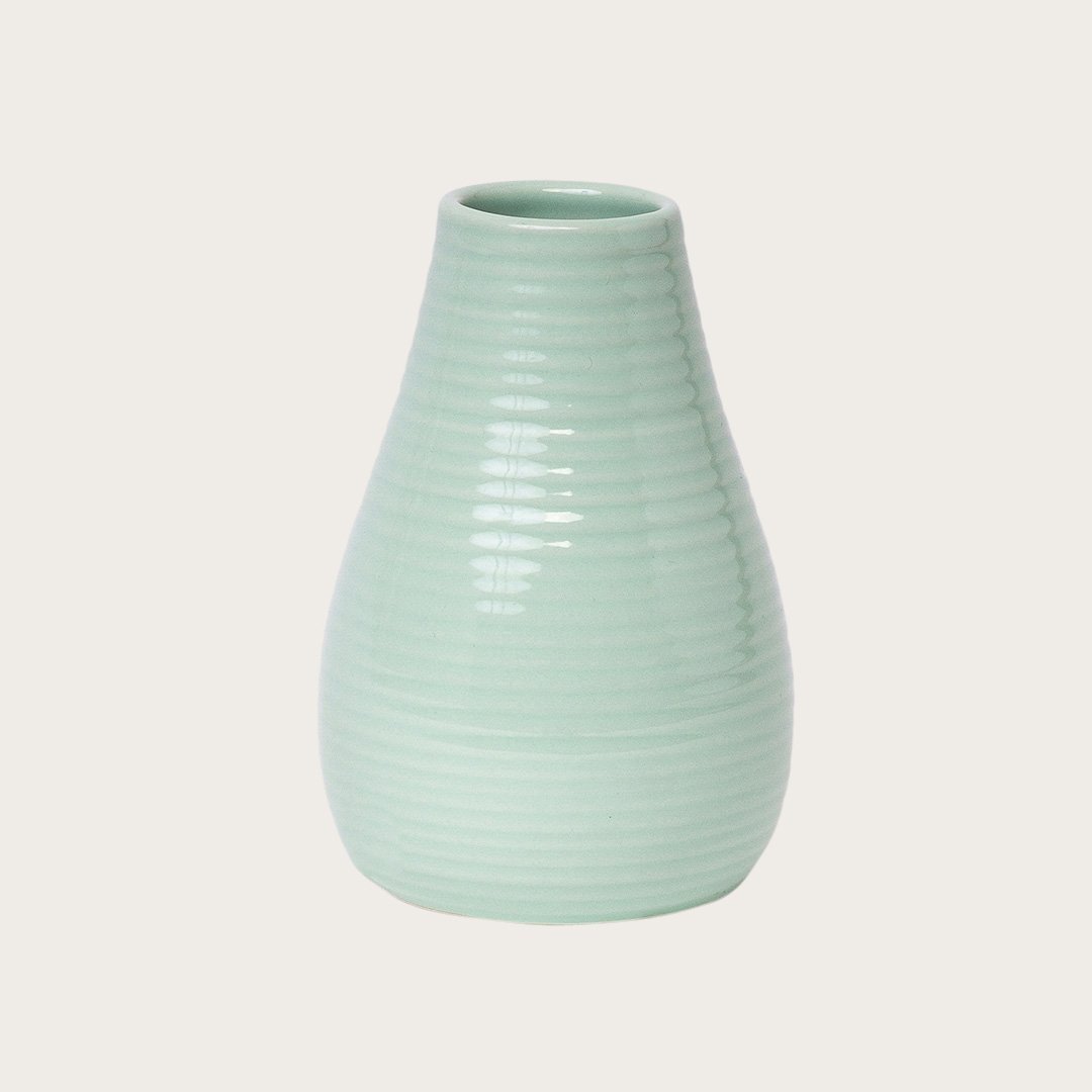 Suha Ceramic Ribbed Vase in Mint (Save 40%)