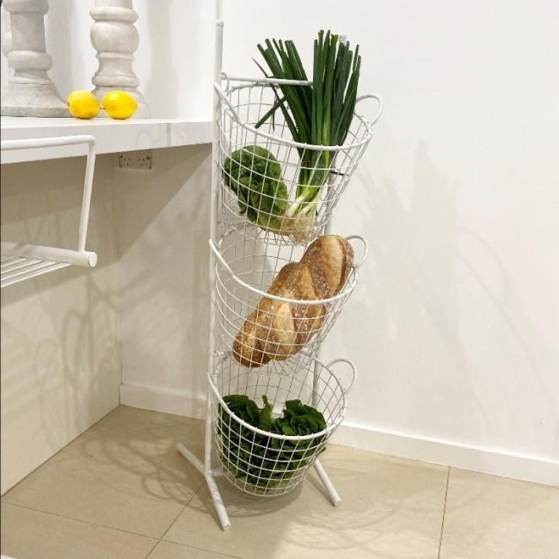 Rustic 3Tier Metal Basket Shelf White MyDeal