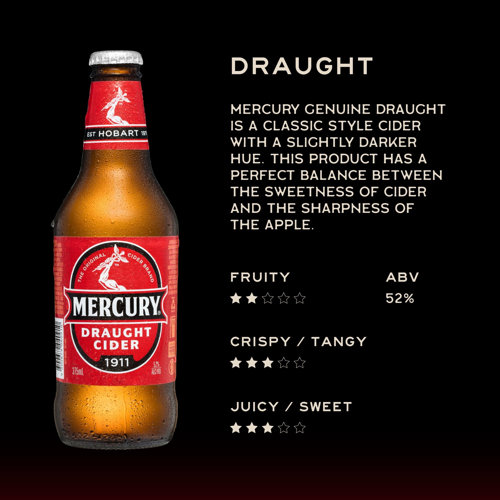 Buy Mercury Draught Cider Case 24 X 375mL Bottles - MyDeal