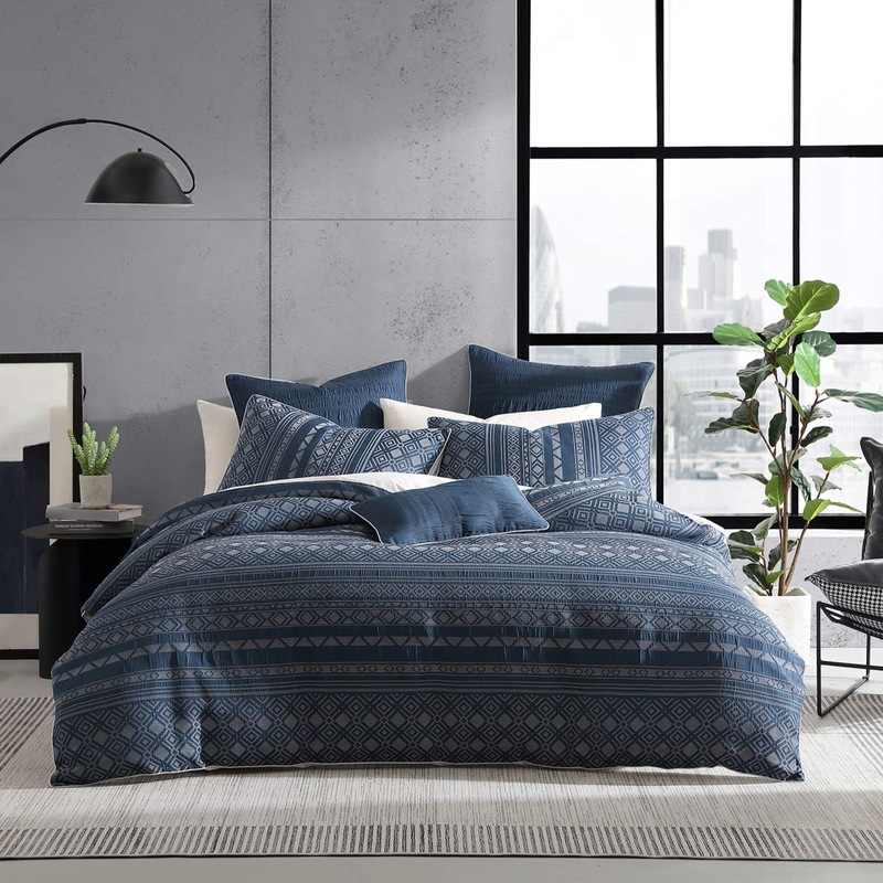 Buy Orlando Indigo Quilt Cover Set by Logan and Mason Platinum MyDeal