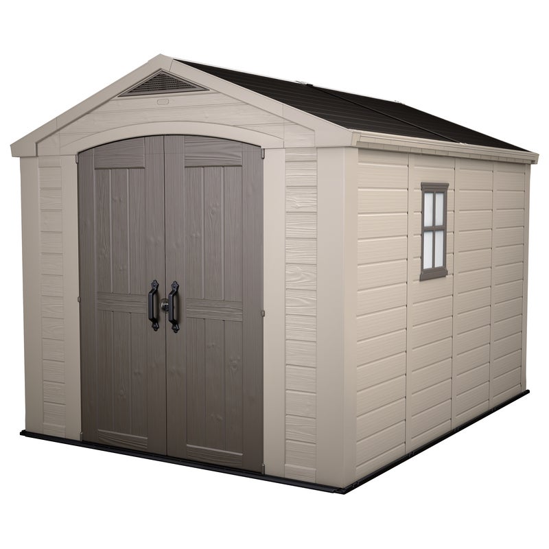 KETER Factor 8x11 Large Outdoor Storage/Garden Shed (Taupe/Beige)