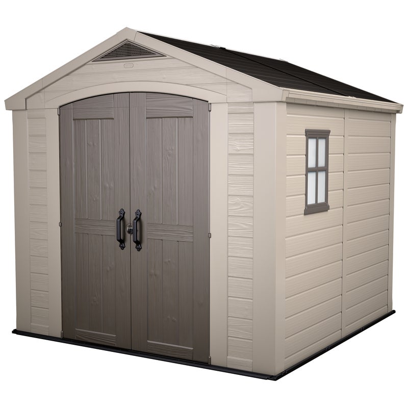 KETER Factor 8x8 Large Outdoor Storage/Garden Shed (Taupe/Beige)