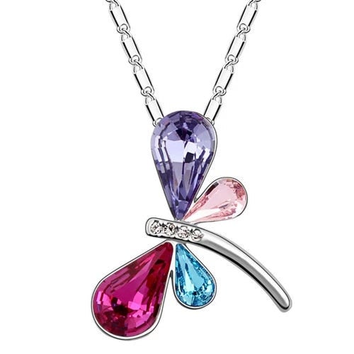 Dragonfly design Necklace - Multi Coloured - Platinum Plate - made with Swarovski Crystal Elements - Gift Idea