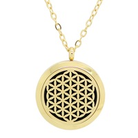 Flower of Life Aromatherapy Essential Oil Diffuser Necklace - 14k Gold Plate 30mm - Free Chain - Mothers Day Gift Idea