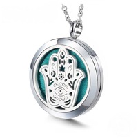 HAMSA Hand Design Aromatherapy Essential Oil Diffuser Necklace - 30mm Silver - Free Chain - Gift Idea