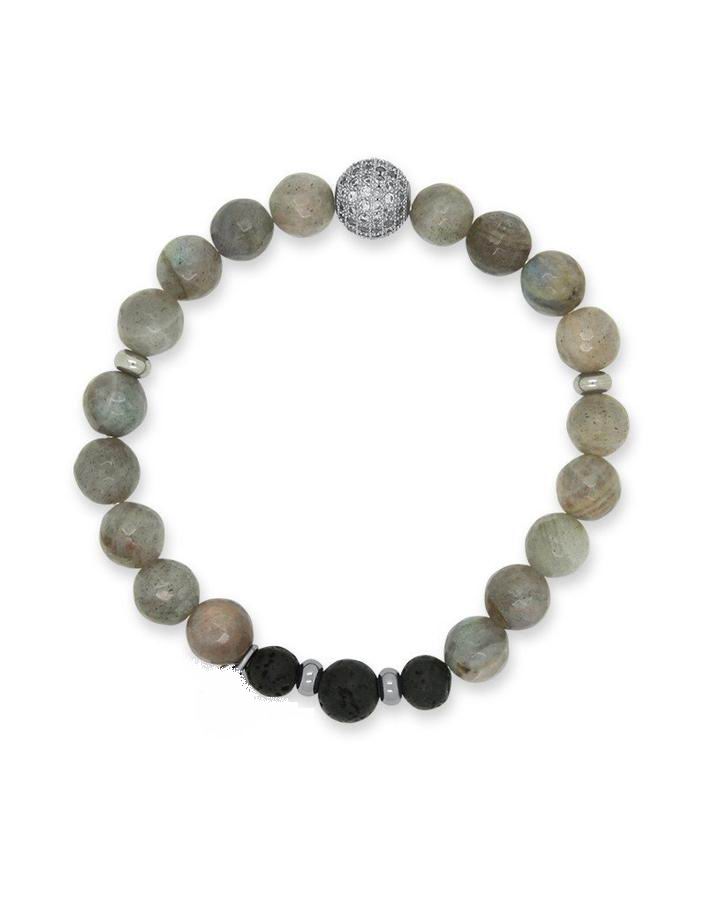 Labradorite Crystal, Gemstone and Lava Stone Aromatherapy Essential Oil Diffuser Bracelet - Power, Magic and Protection