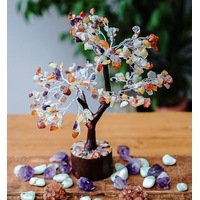 Mixed Crystal Gemstone Tree - MEDIUM - Brown Base and Branches - Crystal Healing