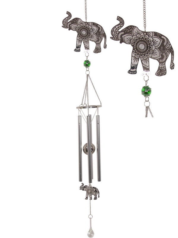 Silver Mandala Elephant Wind Chime - Metal Tubes - Feng Shui - Home Décor - 85cm - Christmas Gift Idea