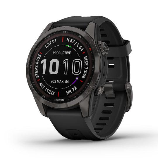 Garmin Fenix 7S Sapphire Solar Carbon Gray DLC Titanium w/ Black Band Australia