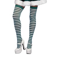 Green & White Striped Tights Elf Stockings