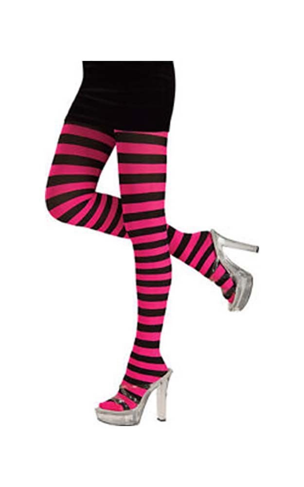 Pink And Black Striped Adult tights leggings