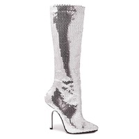 Silver Sequin High Heel Boots